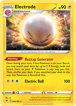Rare Holo Pokémon card Electrode 046/185 from Vivid Voltage expansion