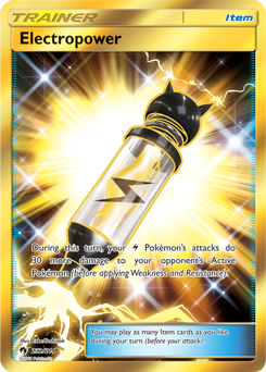 Secret Gold Pokémon card Electropower 232/214 from Lost Thunder expansion