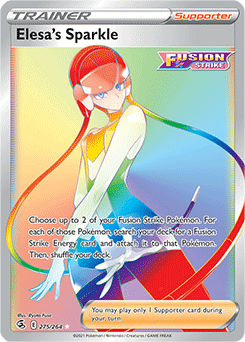 Rainbow Trainer Pokémon card Elesa's Sparkle 275/264 from Fusion Strike expansion