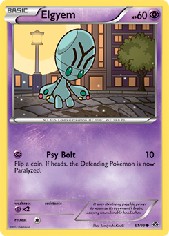 Common Pokémon card Elgyem 61/99 from Next Destinies expansion