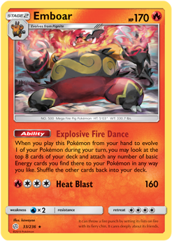 Emboar 33/236 Pokémon card from Cosmic Eclipse for sale at best price