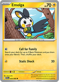 Common Pokémon card Emolga 29/86 from Black Bolt expansion