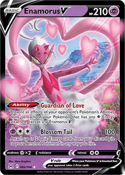Ultra rare V Pokémon card Enamorus V 082/196 from Lost Origin expansion