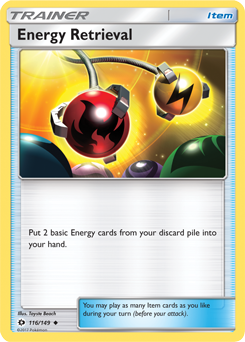 Uncommon Pokémon card Energy Retrieval 116/149 from Sun & Moon expansion