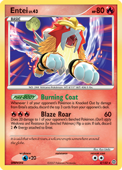 Rare holo Pokémon card Entei 4/132 from Secret Wonders expansion