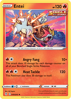 Rare Holo Pokémon card Entei 19/203 from Evolving Skies expansion