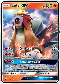 Ultra rare Gx Pokémon card Entei GX 10/73 from Shining Legends expansion
