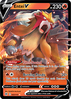 Ultra rare V Pokémon card Entei V 022/172 from Brilliant Stars expansion