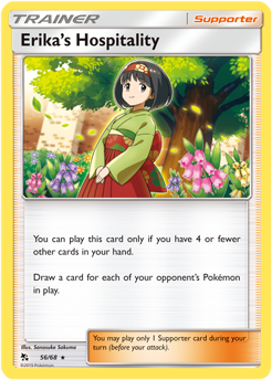 Rare Pokémon card Erika's Hospitality 56/68 from Hidden Fates expansion
