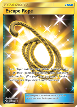 Secret Gold Pokémon card Escape Rope 163/147 from Burning Shadows expansion