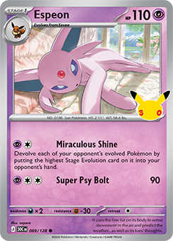 Common Pokémon card Espeon 069/128 from 30th Celebration expansion