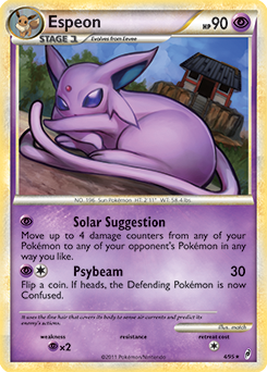 Rare holo Pokémon card Espeon 4/95 from Call of Legends expansion