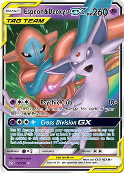 Pokémon GX Pokémon card Espeon Deoxys GX 72/236 from Unified Minds expansion