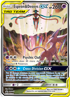 Promo Pokémon card Espeon & Deoxys GX SM240 from Sun and Moon Promos expansion