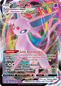 Ultra rare VMAX Pokémon card Espeon VMAX 65/203 from Evolving Skies expansion
