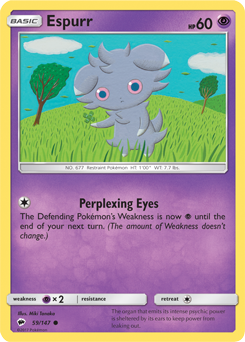 Common Pokémon card Espurr 59/147 from Burning Shadows expansion