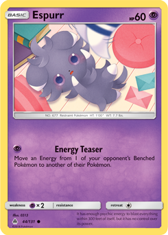 Common Pokémon card Espurr 44/131 from Forbidden Light expansion