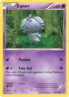 Common Pokémon card Espurr 42/106 from Flashfire expansion