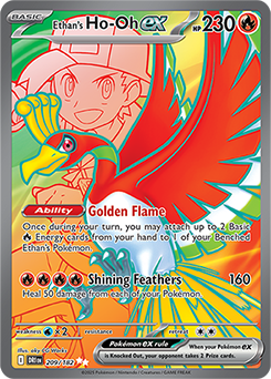 Ultra rare Pokémon card Ethan's Ho-Oh ex 209/182 from Destined Rivals expansion