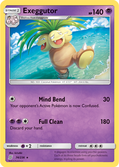 Rare Pokémon card Exeggutor 74/236 from Unified Minds expansion
