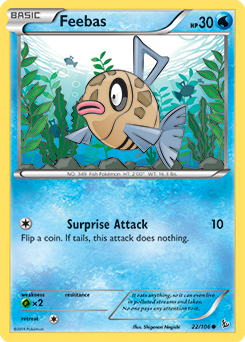 Common Pokémon card Feebas 22/106 from Flashfire expansion