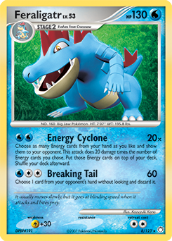 Rare holo Pokémon card Feraligatr 8/123 from Mysterious Treasures expansion