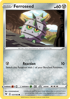 Common Pokémon card Ferroseed 123/185 from Vivid Voltage expansion