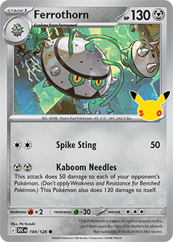 Common Pokémon card Ferrothorn 104/128 from 30th Celebration expansion