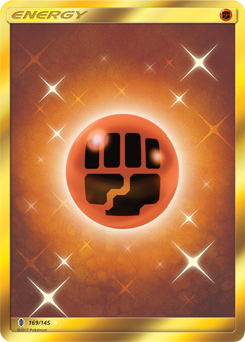 Secret Gold Pokémon card Fighting Energy 169/145 from Guardians Rising expansion