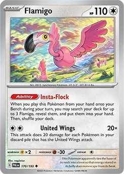 Uncommon Pokémon card Flamigo 170/193 from Paldea Evolved expansion