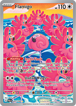 Illustration rare Pokémon card Flamigo 227/193 from Paldea Evolved expansion