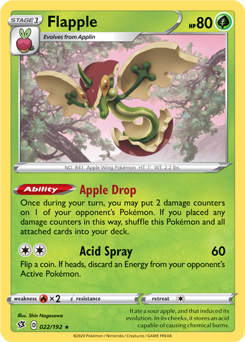 Rare Holo Pokémon card Flapple 22/192 from Rebel Clash expansion