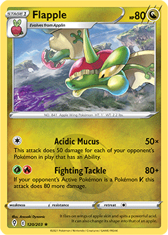 Rare Pokémon card Flapple 120/203 from Evolving Skies expansion