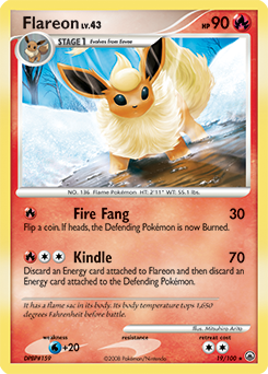 Rare Pokémon card Flareon 19/100 from Majestic Dawn expansion