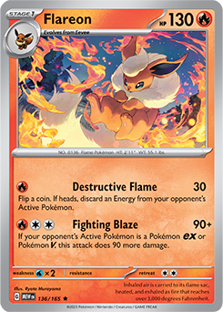 Rare Pokémon card Flareon 136/165 from 151 expansion