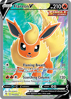 Full Art V Pokémon card Flareon V 169/203 from Evolving Skies expansion