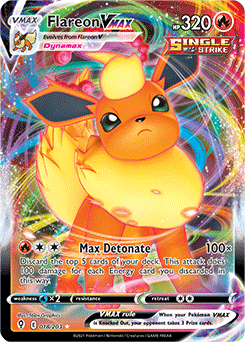 Ultra rare VMAX Pokémon card Flareon VMAX 18/203 from Evolving Skies expansion