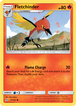 Common Pokémon card Fletchinder 31/236 from Unified Minds expansion