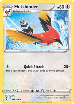 Uncommon Pokémon card Fletchinder 139/203 from Evolving Skies expansion