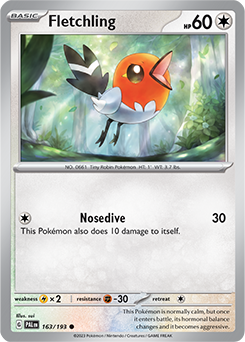 Common Pokémon card Fletchling 163/193 from Paldea Evolved expansion