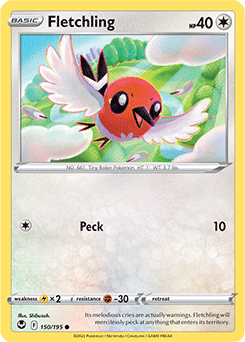 Common Pokémon card Fletchling 150/195 from Silver Tempest expansion