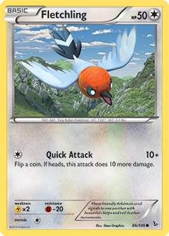 Common Pokémon card Fletchling 86/106 from Flashfire expansion