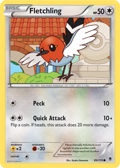 Common Pokémon card Fletchling 89/119 from Phantom Forces expansion