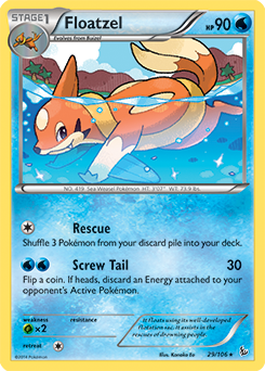 Rare Pokémon card Floatzel 29/106 from Flashfire expansion