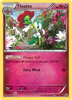 Rare Pokémon card Floette 64/106 from Flashfire expansion