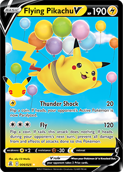 Ultra rare V Pokémon card Flying Pikachu V 6/25 from Celebrations expansion