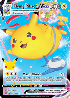 Ultra rare VMAX Pokémon card Flying Pikachu VMAX 7/25 from Celebrations expansion