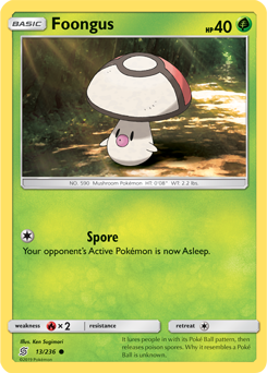 Common Pokémon card Foongus 13/236 from Unified Minds expansion