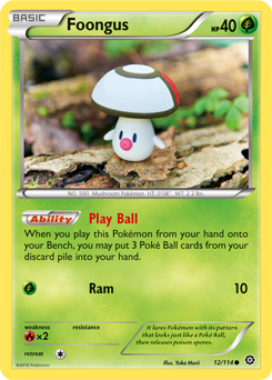Common Pokémon card Foongus 12/114 from Steam Siege expansion