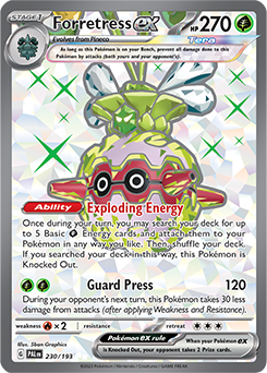 Ultra rare Pokémon card Forretress ex 230/193 from Paldea Evolved expansion